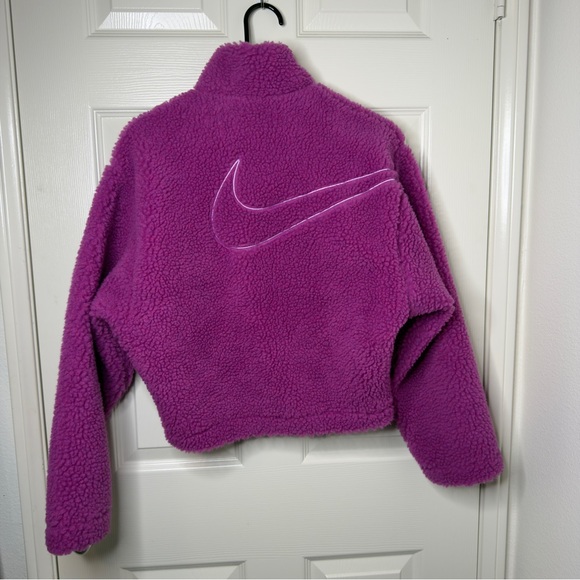 New Nike Sportswear Swoosh Sherpa Jacket Cactus Flower Fuchsia Teddy Jacket  XS - Picture 4 of 14